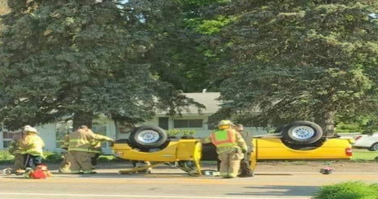 Photo of our client’s pickup truck following the T-bone car accident